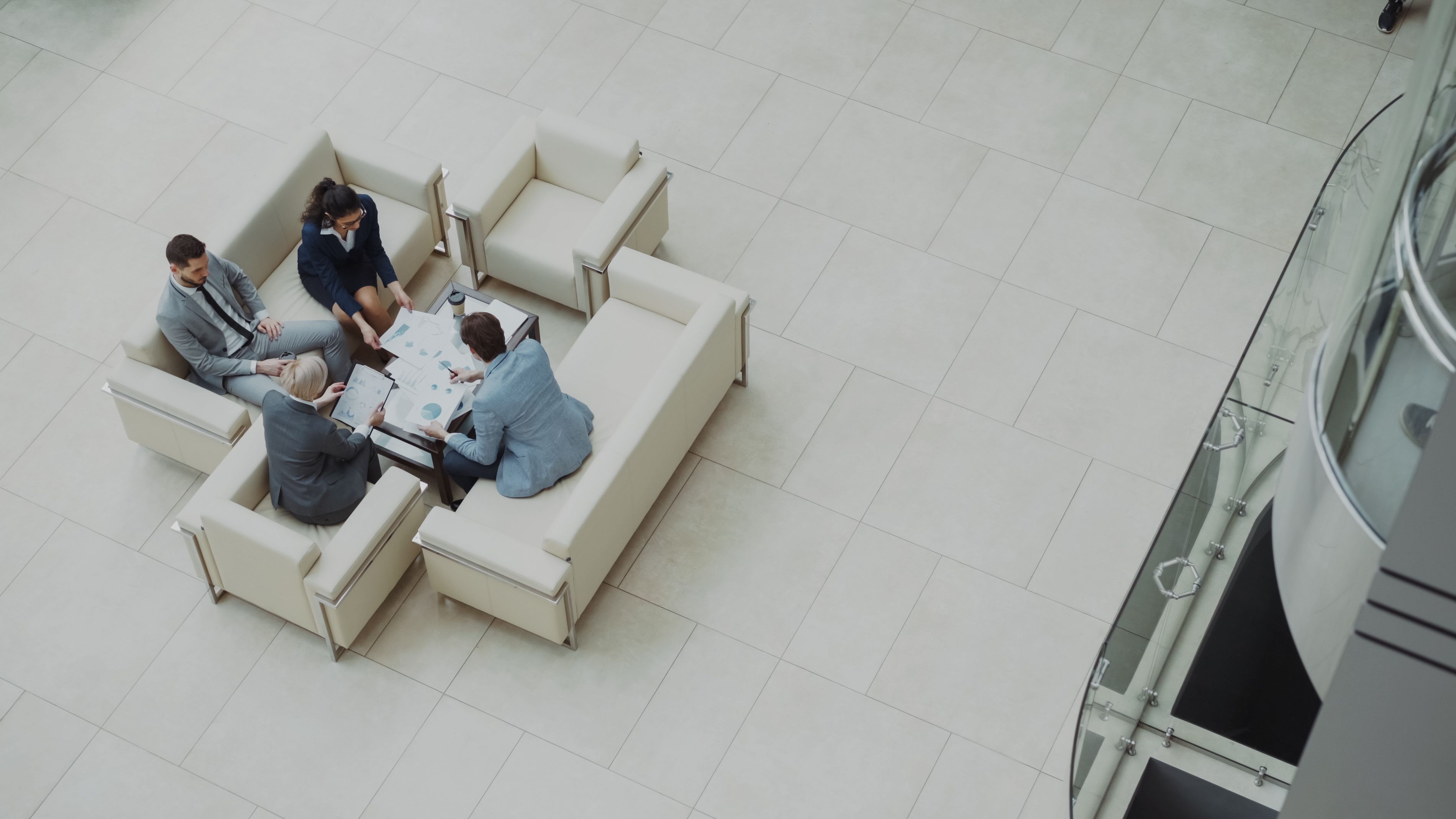 Overhead view of team in a business meeting
