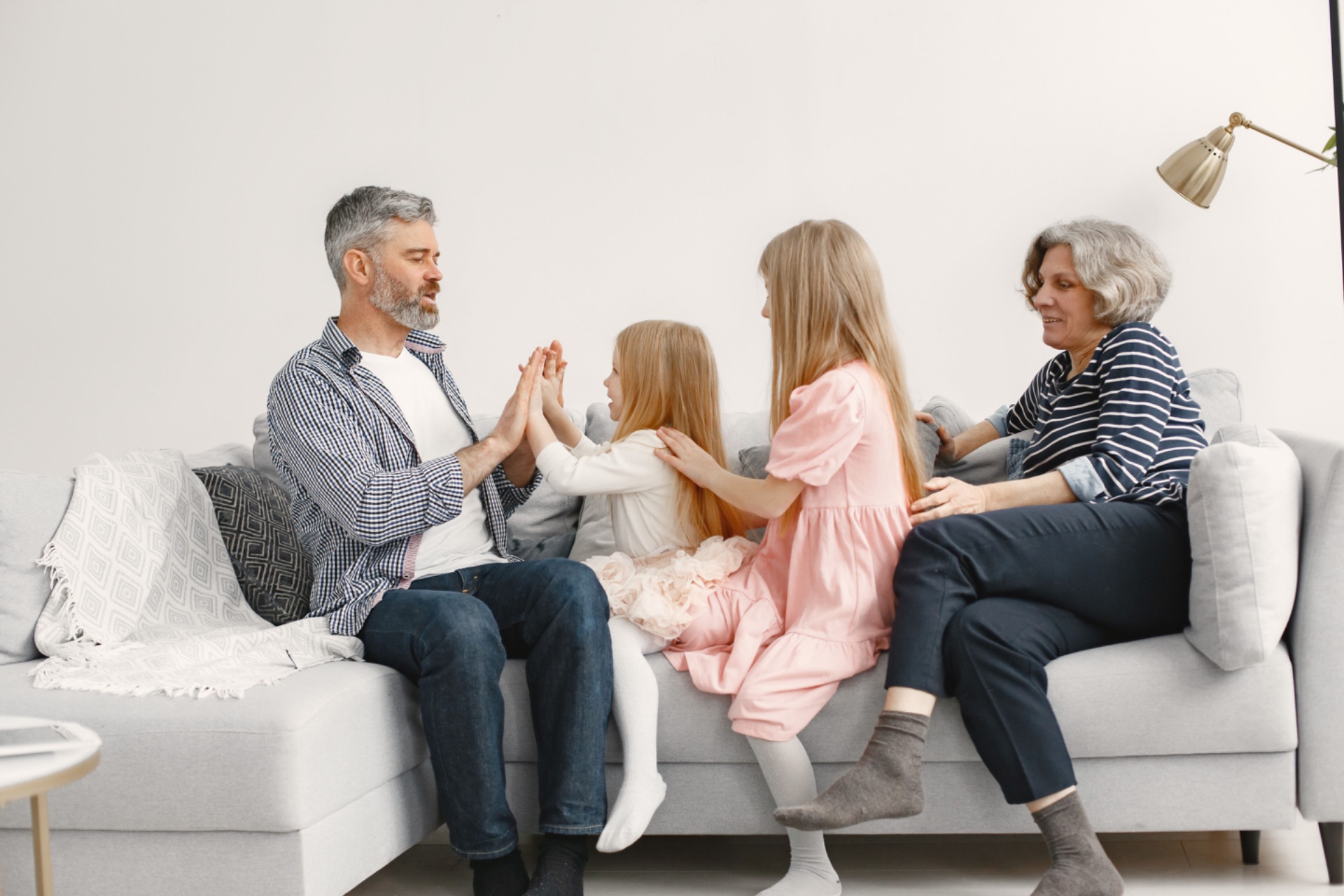 Family outdoors discussing options